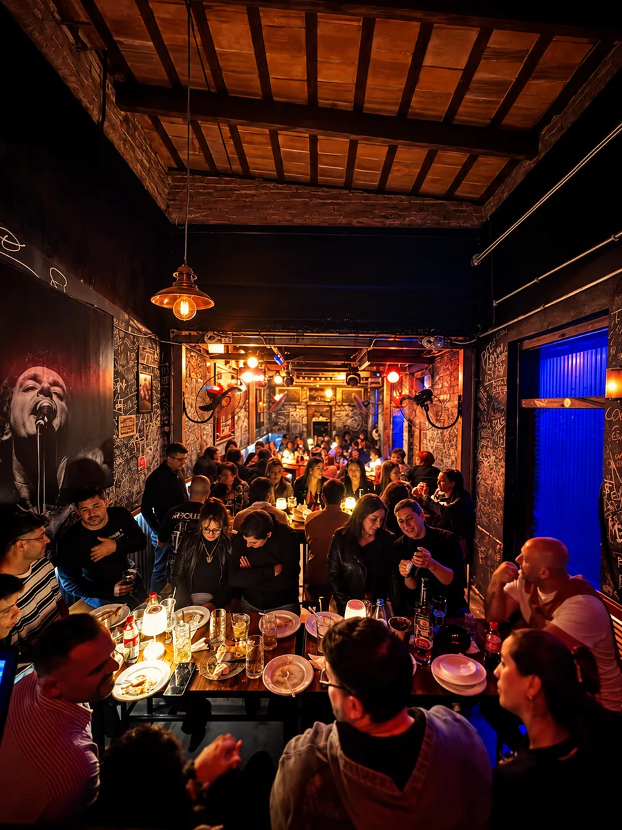 Zeppelin Bar lleno un sábado a la noche, centro de Salta